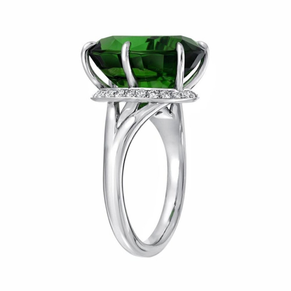 💎 Dainty Large Oval Zircon Emerald Elegant Silver Rings for Women, INDN8212 - Picture 8 of 12